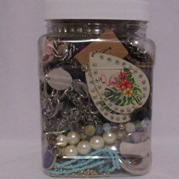 Jewelry - Mystery Jewelry Jar 2.10 LB Lot Necklaces Bracelets Brooches Pendants Chains